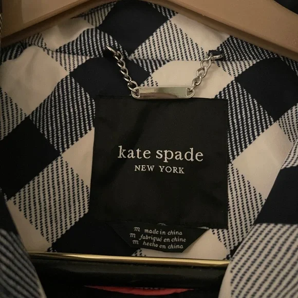 Kate Spade New York Navy and White Plaid Rain Coat - Picture 2 of 11